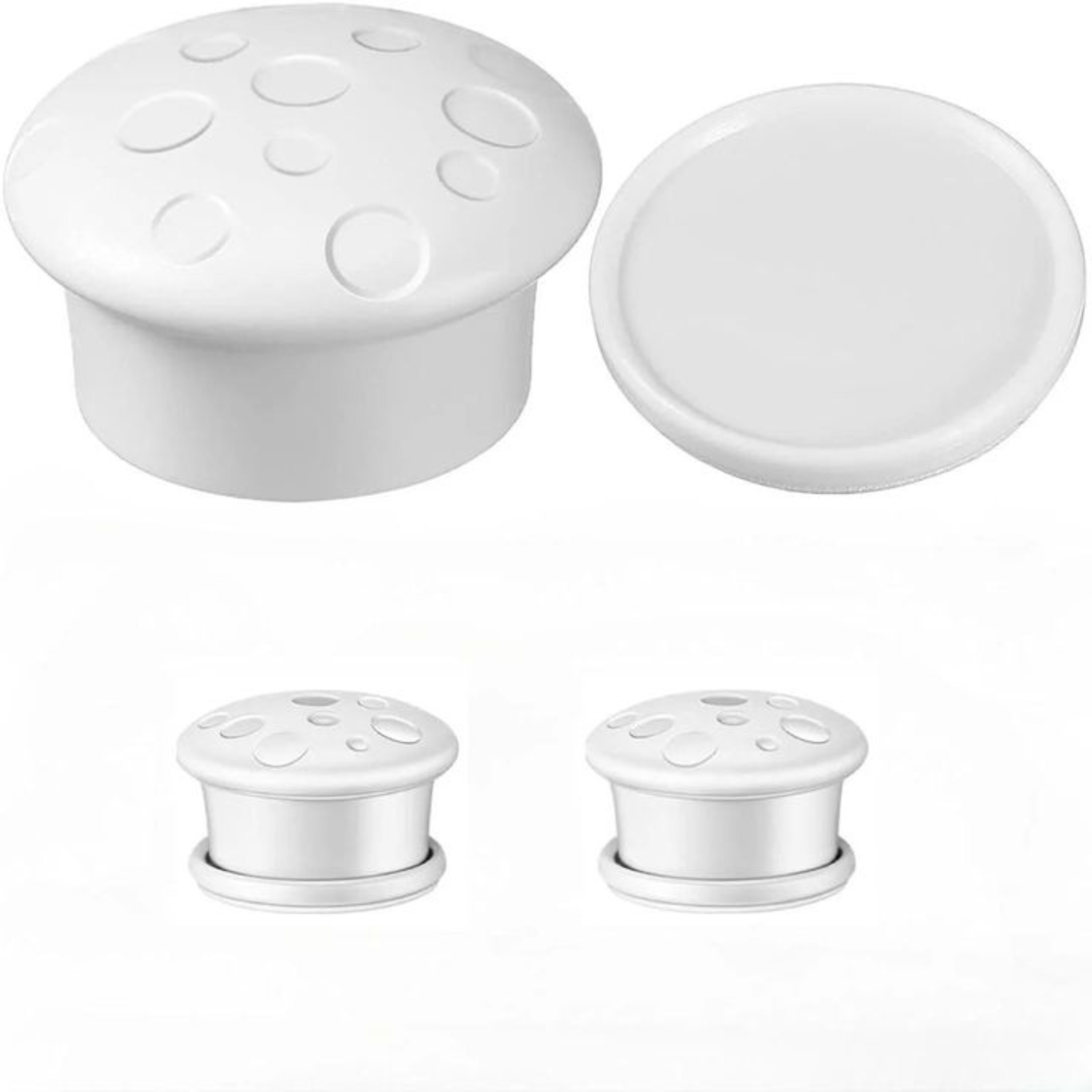 White magnetic lock replacement keys separated into top cap and base, 2-pack with textured dome lids