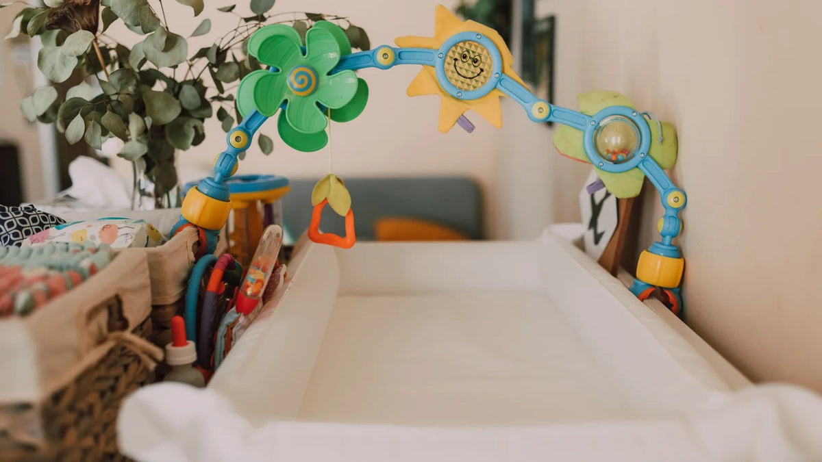 Using the Nest or Pod on a dresser safely: non-slip base, anchoring and a hand on baby