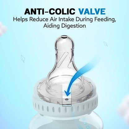 Anti-colic valve diagram on SkinSoft Silicone Nipple cap, blue arrow pointing to vent hole
