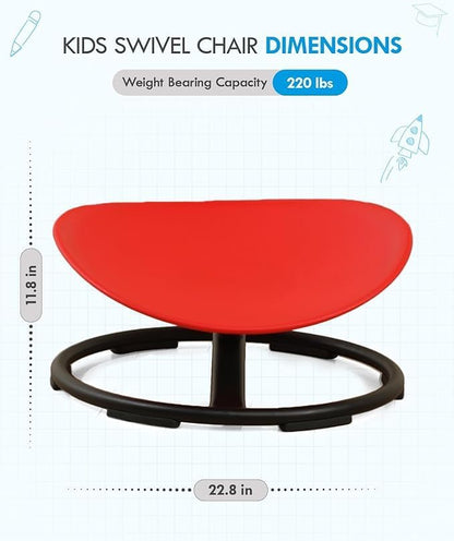 Red kids sensory spinning chair dimensions: 22.8 in wide, 11.8 in tall, 220 lb weight capacity