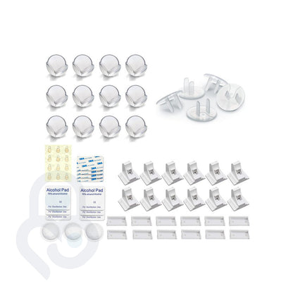 Full House Safety Kit: 12 corner guards, 6 outlet covers, magnetic locks, 3M adhesive pads, alcohol wipes