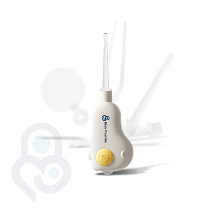 Baby Proof Me Pickï baby nose & ear cleaner with LED tip and yellow power button, white handheld unit