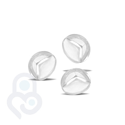 3 clear table corner protectors with tri-panel silicone cushion, BPA-free round dome guards