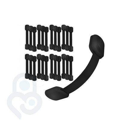 24-pack of black adjustable strap locks with one curved open, 3M adhesive no-drill design
